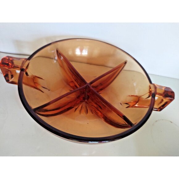 Vintage Amber Depression Glass Candy, Nut, Condiment Bowl set with End Handles - Picture 14 of 15